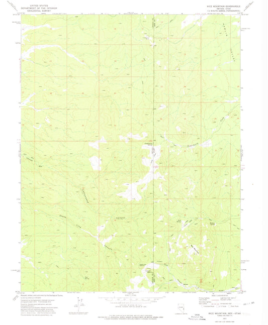 Classic USGS Rice Mountain Utah 7.5'x7.5' Topo Map Image