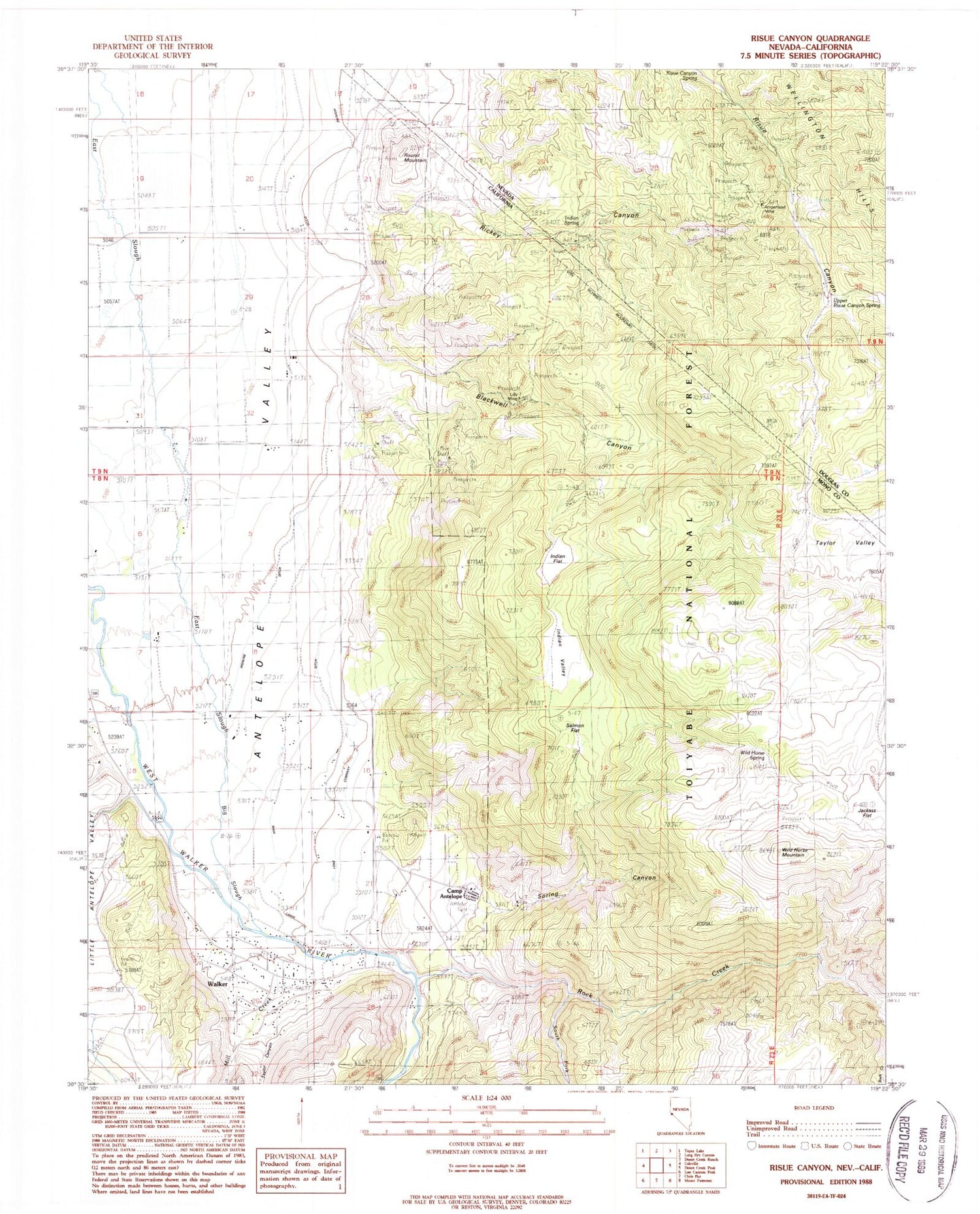 Classic USGS Risue Canyon Nevada 7.5'x7.5' Topo Map Image