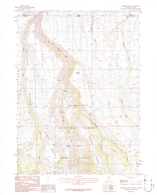 Classic USGS Robinson Creek Nevada 7.5'x7.5' Topo Map Image