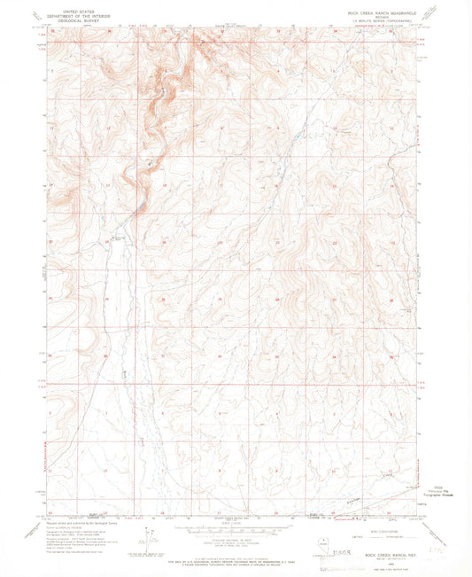 Classic USGS Rock Creek Ranch Nevada 7.5'x7.5' Topo Map Image