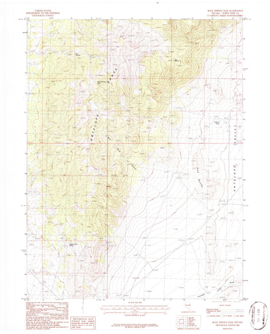 Classic USGS Rock Springs Pass Nevada 7.5'x7.5' Topo Map Image