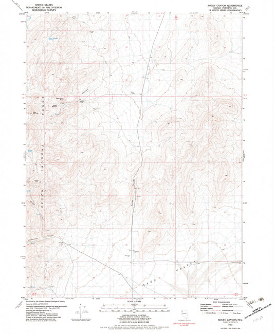 Classic USGS Rocky Canyon Nevada 7.5'x7.5' Topo Map Image
