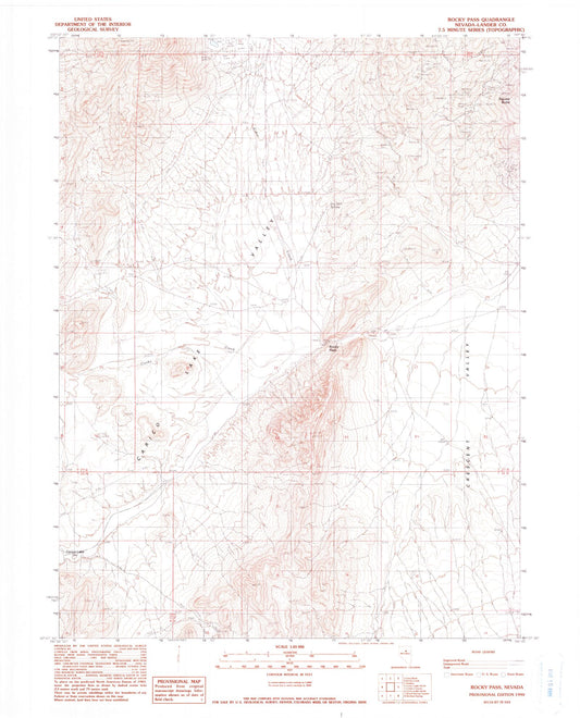 Classic USGS Rocky Pass Nevada 7.5'x7.5' Topo Map Image