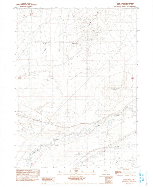 Classic USGS Rose Creek Nevada 7.5'x7.5' Topo Map Image