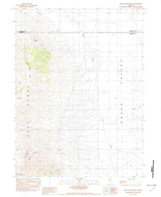 Classic USGS Rose Creek Mountain Nevada 7.5'x7.5' Topo Map Image