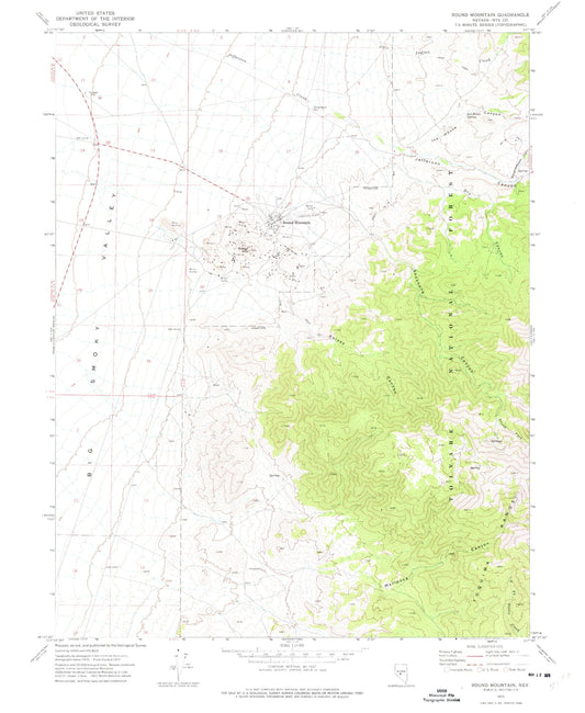 Classic USGS Round Mountain Nevada 7.5'x7.5' Topo Map Image