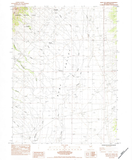 Classic USGS Ruby City Creek Nevada 7.5'x7.5' Topo Map Image