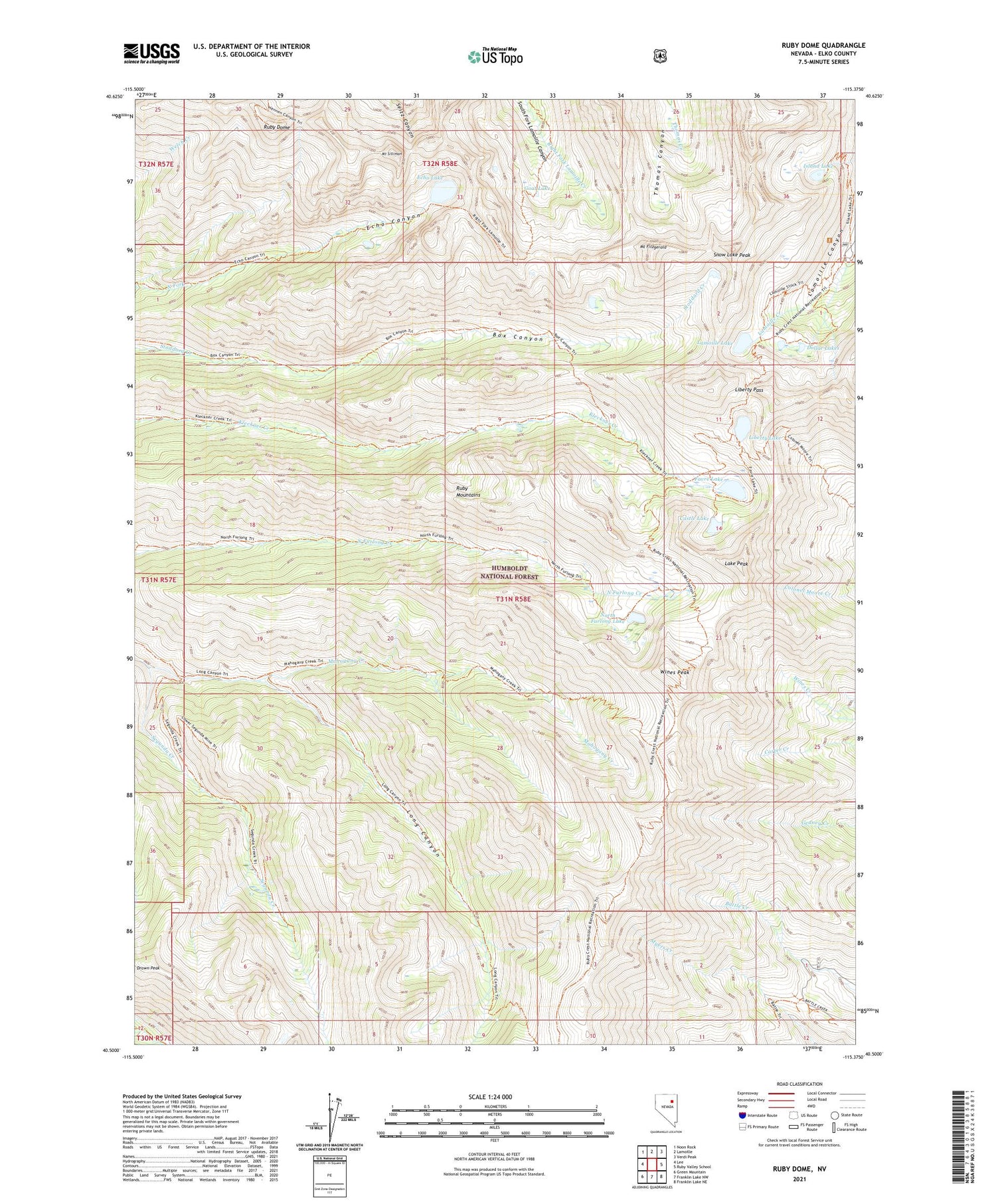 Ruby Dome Nevada US Topo Map Image