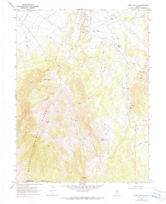 Classic USGS Ruby Lake NE Nevada 7.5'x7.5' Topo Map Image