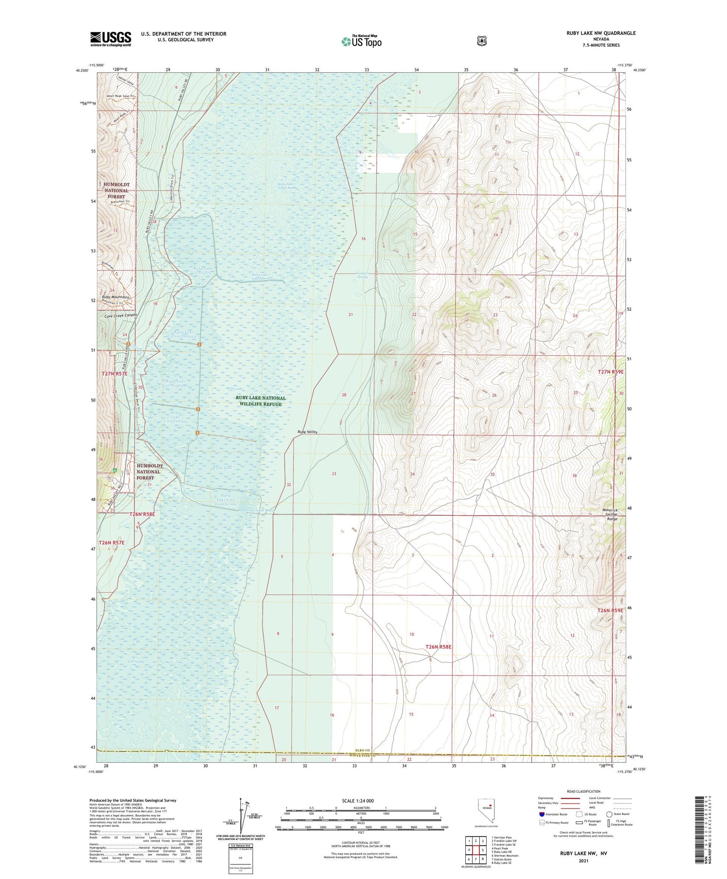 Ruby Lake NW Nevada US Topo Map Image