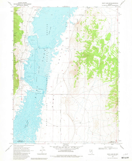 Classic USGS Ruby Lake NW Nevada 7.5'x7.5' Topo Map Image