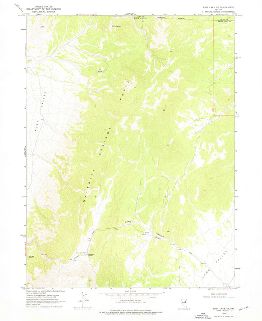 Classic USGS Ruby Lake SE Nevada 7.5'x7.5' Topo Map Image