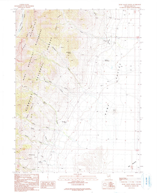 Classic USGS Ruby Valley School Nevada 7.5'x7.5' Topo Map Image