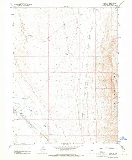 Classic USGS Russells Nevada 7.5'x7.5' Topo Map Image