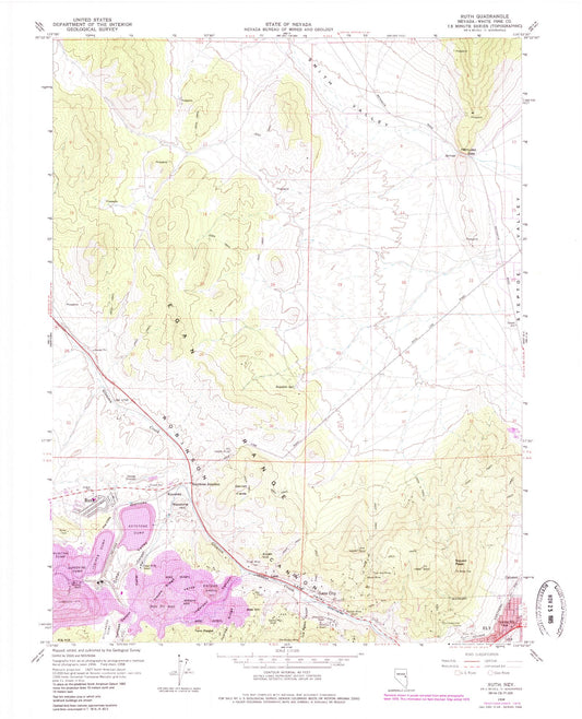 Classic USGS Ruth Nevada 7.5'x7.5' Topo Map Image