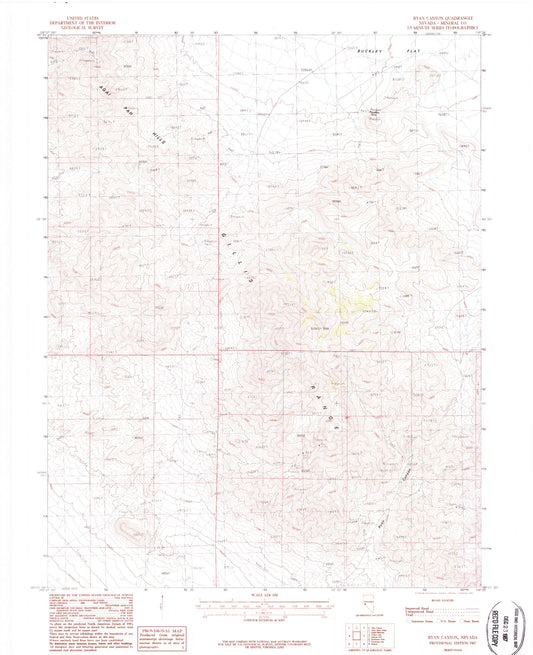 Classic USGS Ryan Canyon Nevada 7.5'x7.5' Topo Map Image