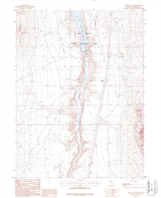 Classic USGS Rye Patch Dam Nevada 7.5'x7.5' Topo Map Image