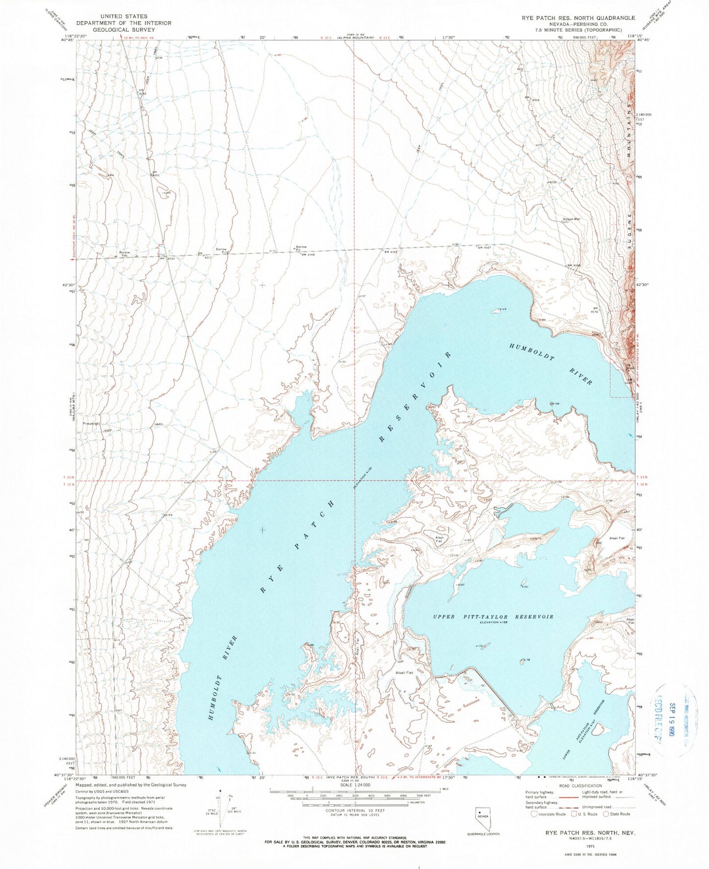 Classic USGS Rye Patch Reservoir North Nevada 7.5'x7.5' Topo Map Image