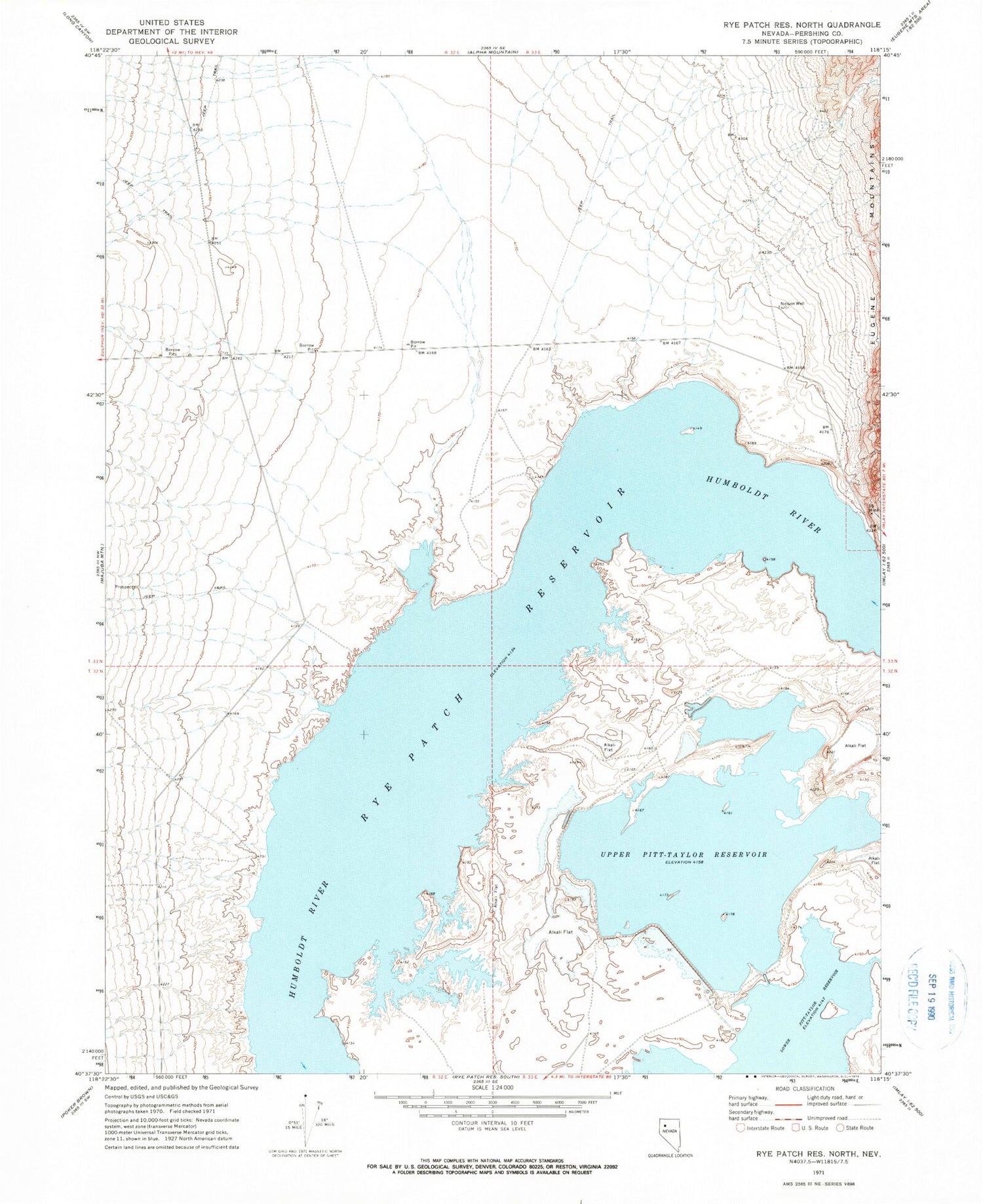 Classic USGS Rye Patch Reservoir North Nevada 7.5'x7.5' Topo Map Image