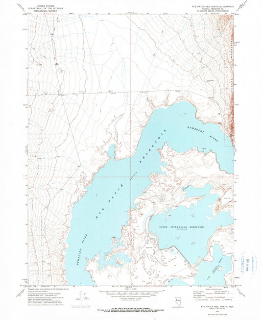 Classic USGS Rye Patch Reservoir North Nevada 7.5'x7.5' Topo Map Image