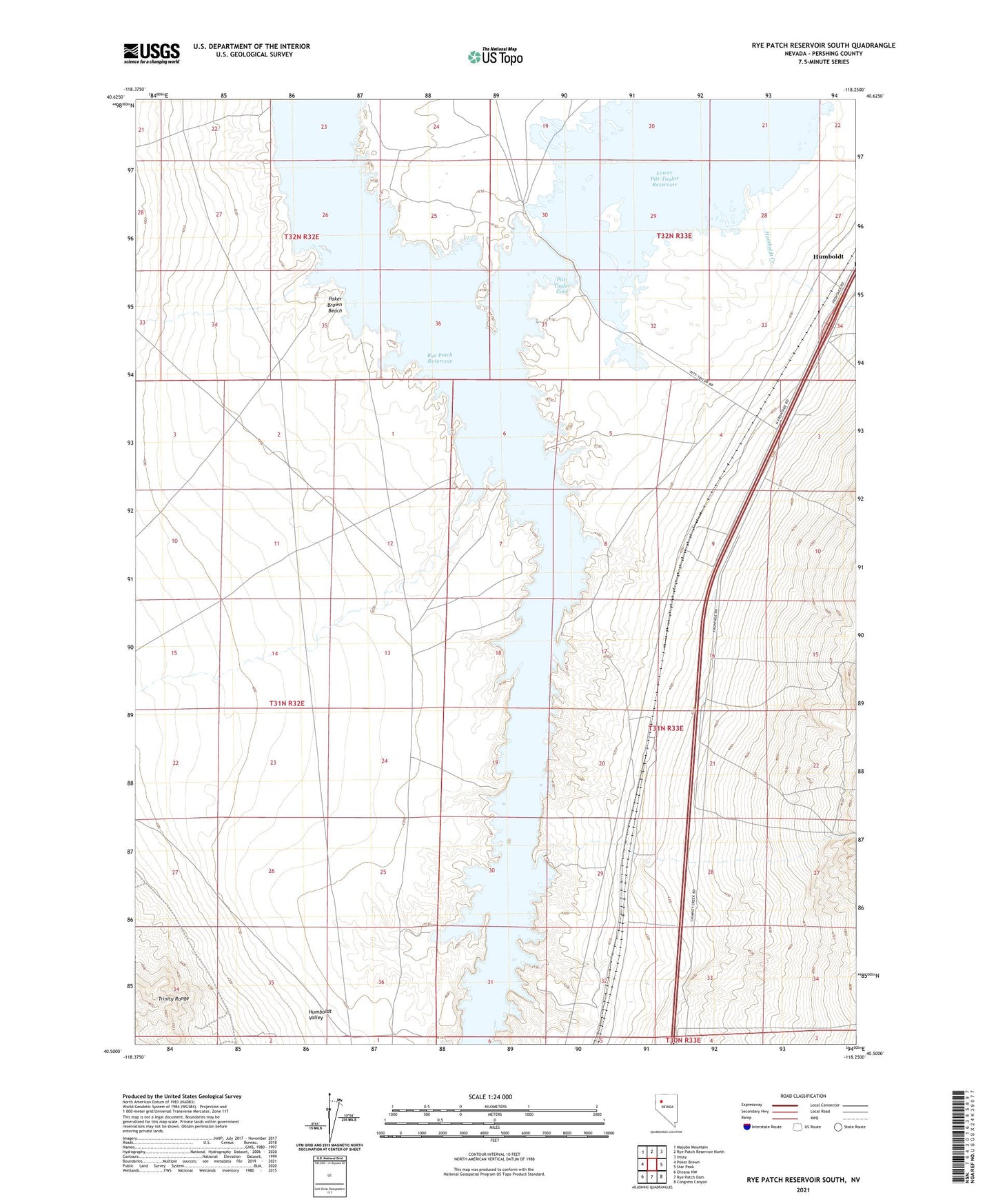 Rye Patch Reservoir South Nevada US Topo Map Image