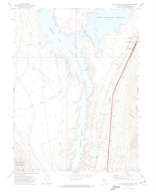 Classic USGS Rye Patch Reservoir South Nevada 7.5'x7.5' Topo Map Image
