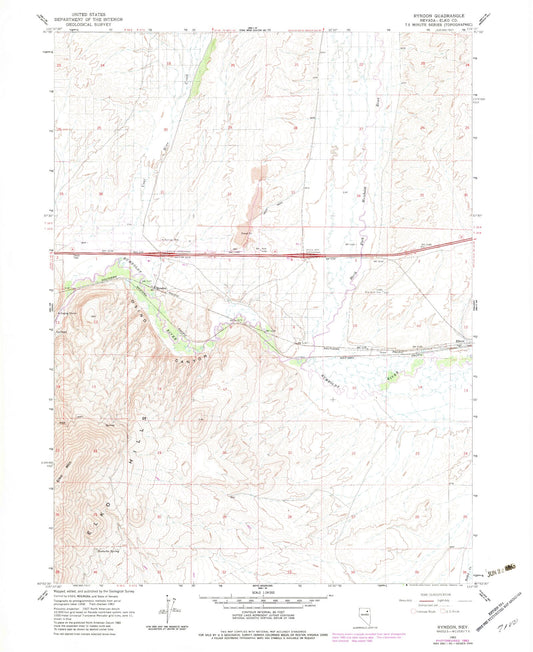 Classic USGS Ryndon Nevada 7.5'x7.5' Topo Map Image