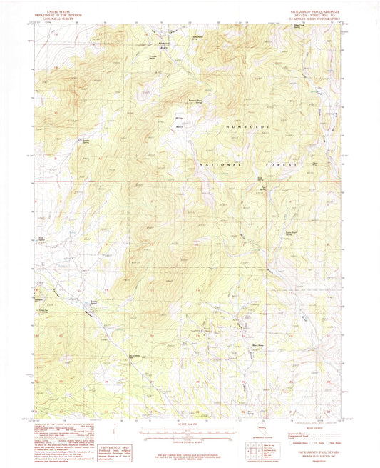 Classic USGS Sacramento Pass Nevada 7.5'x7.5' Topo Map Image