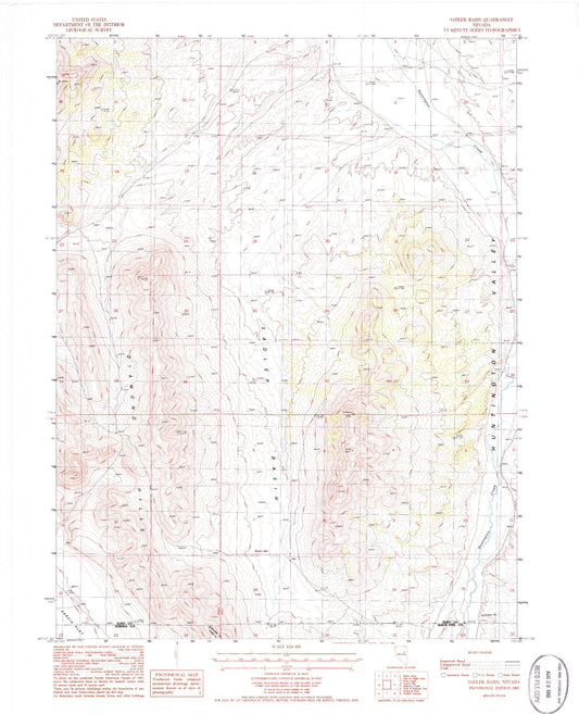 Classic USGS Sadler Basin Nevada 7.5'x7.5' Topo Map Image
