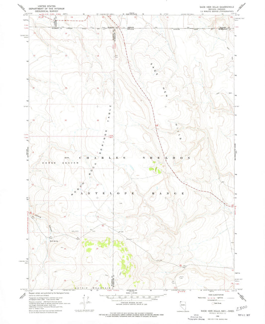 Classic USGS Sage Hen Hills Nevada 7.5'x7.5' Topo Map Image