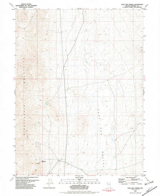 Classic USGS Sage Hen Spring Nevada 7.5'x7.5' Topo Map Image