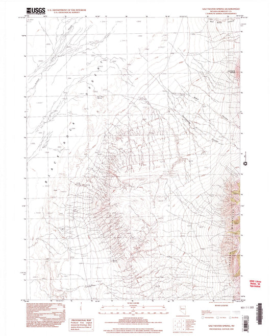 Classic USGS Salt Water Spring Nevada 7.5'x7.5' Topo Map Image