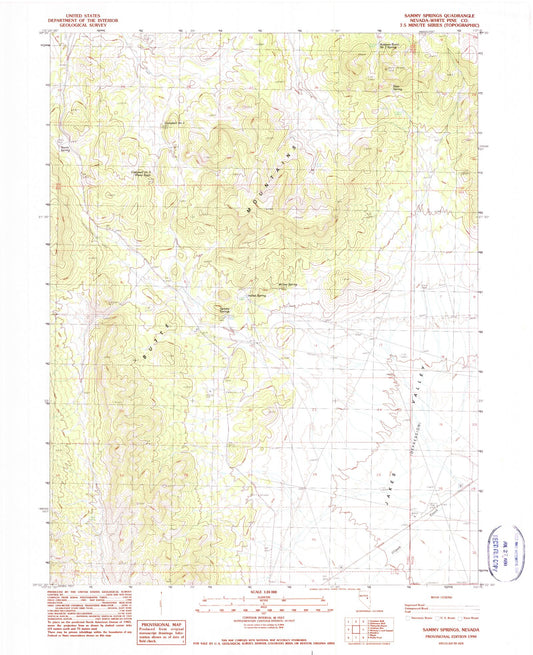 Classic USGS Sammy Springs Nevada 7.5'x7.5' Topo Map Image