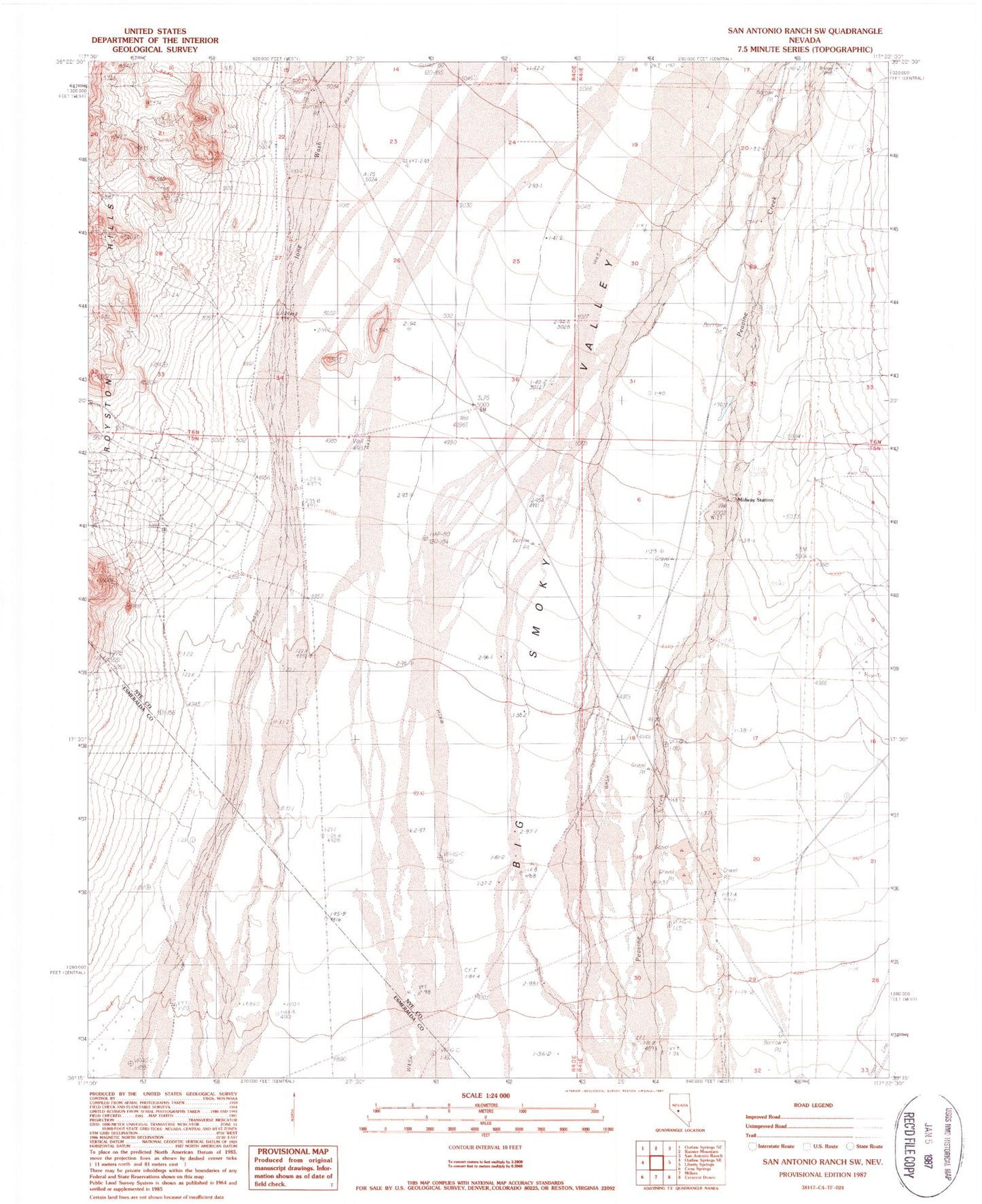 Classic USGS San Antonio Ranch SW Nevada 7.5'x7.5' Topo Map Image