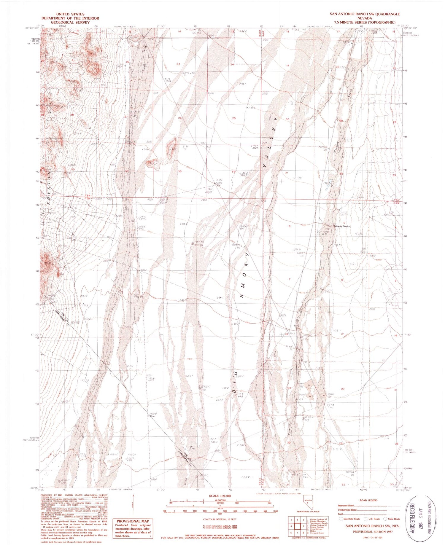 Classic USGS San Antonio Ranch SW Nevada 7.5'x7.5' Topo Map Image