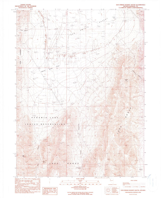 Classic USGS San Emidio Desert South Nevada 7.5'x7.5' Topo Map Image