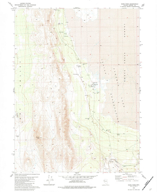 Classic USGS Sand Pass Nevada 7.5'x7.5' Topo Map Image