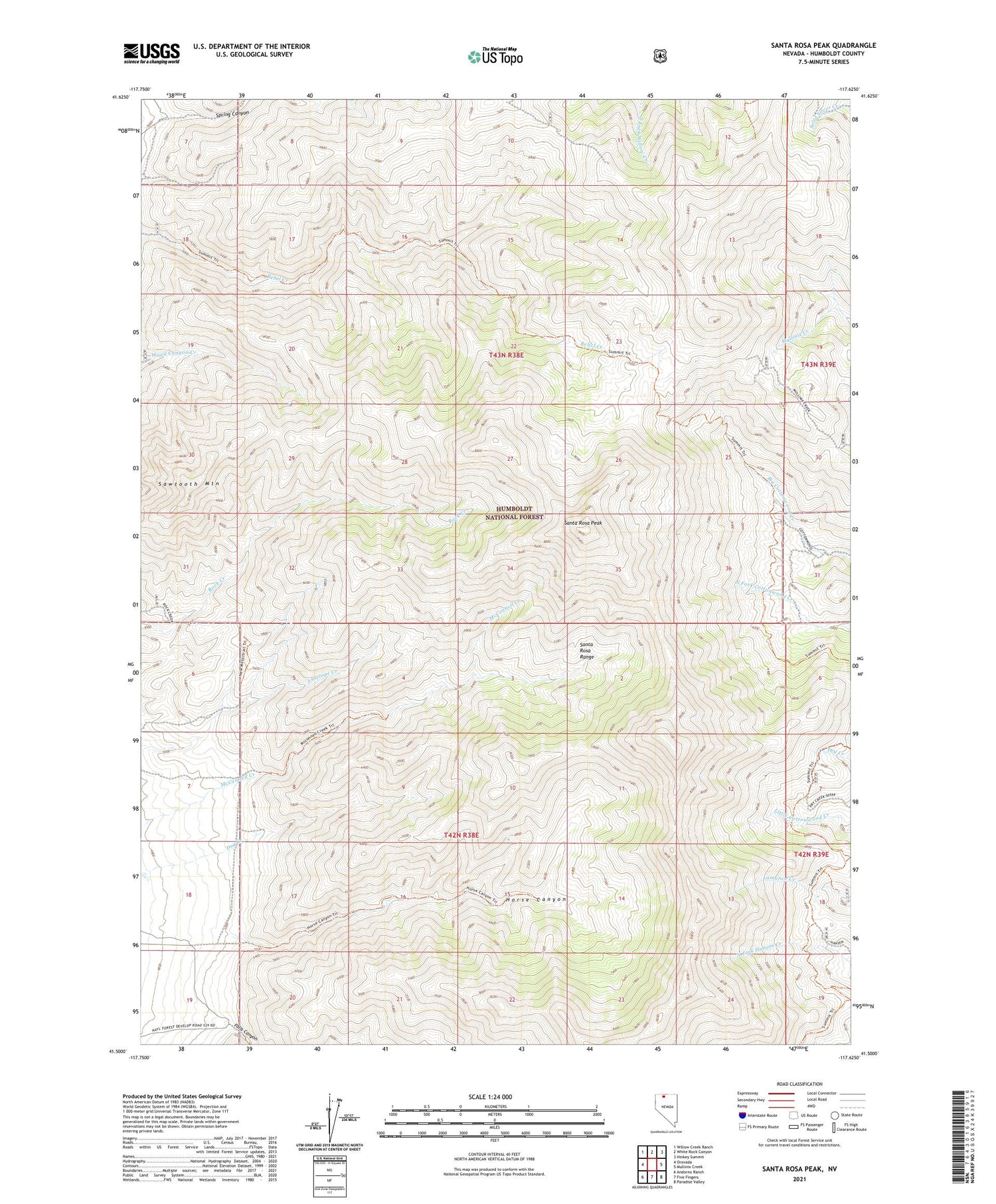 Santa Rosa Peak Nevada US Topo Map Image