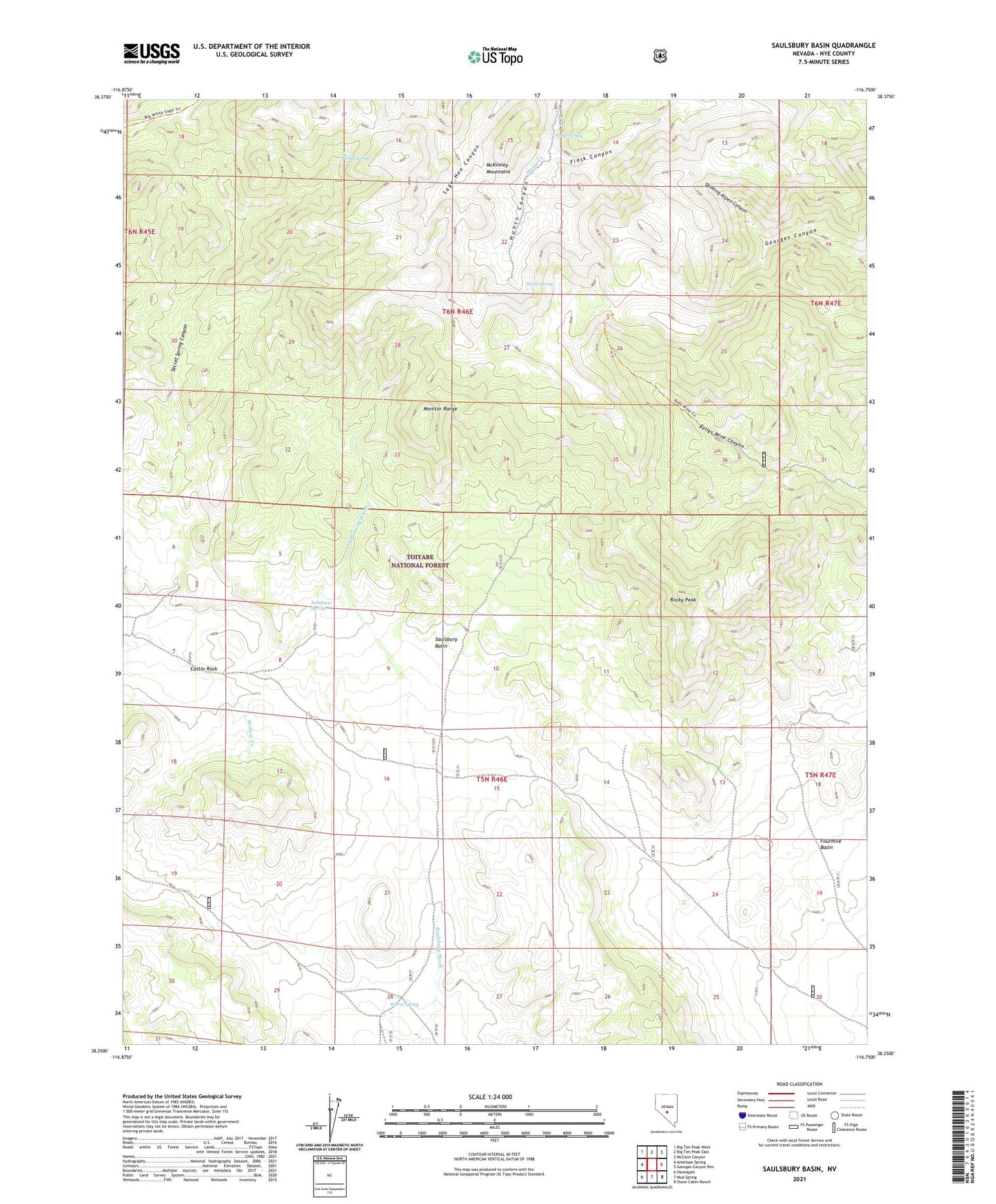 Saulsbury Basin Nevada US Topo Map Image