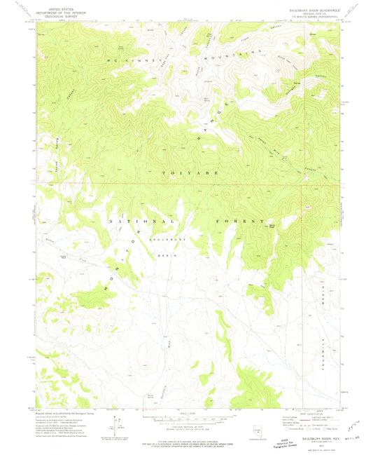 Classic USGS Saulsbury Basin Nevada 7.5'x7.5' Topo Map Image