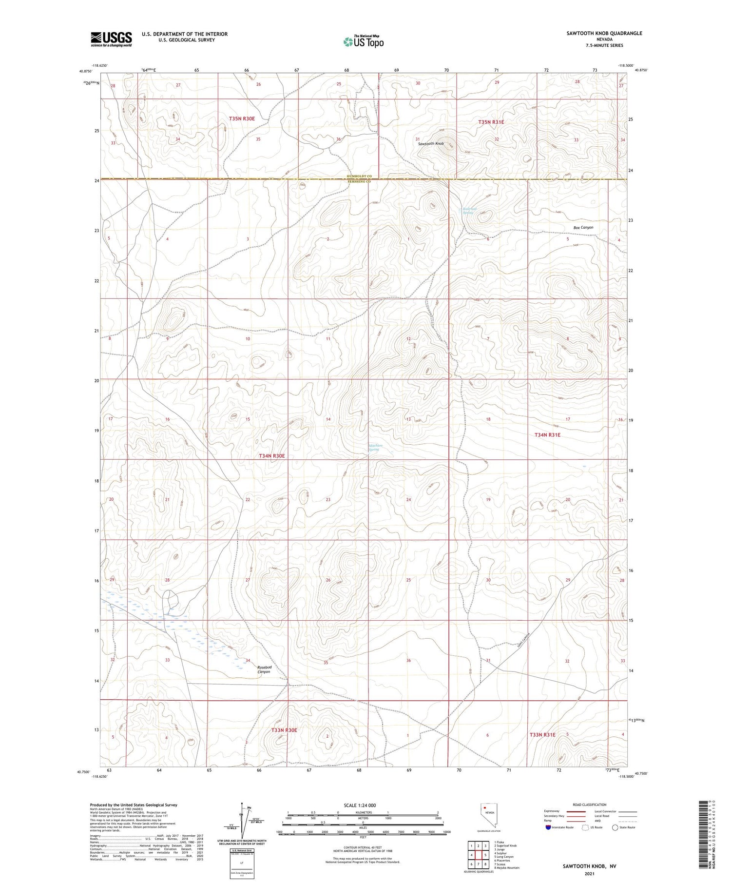 Sawtooth Knob Nevada US Topo Map Image