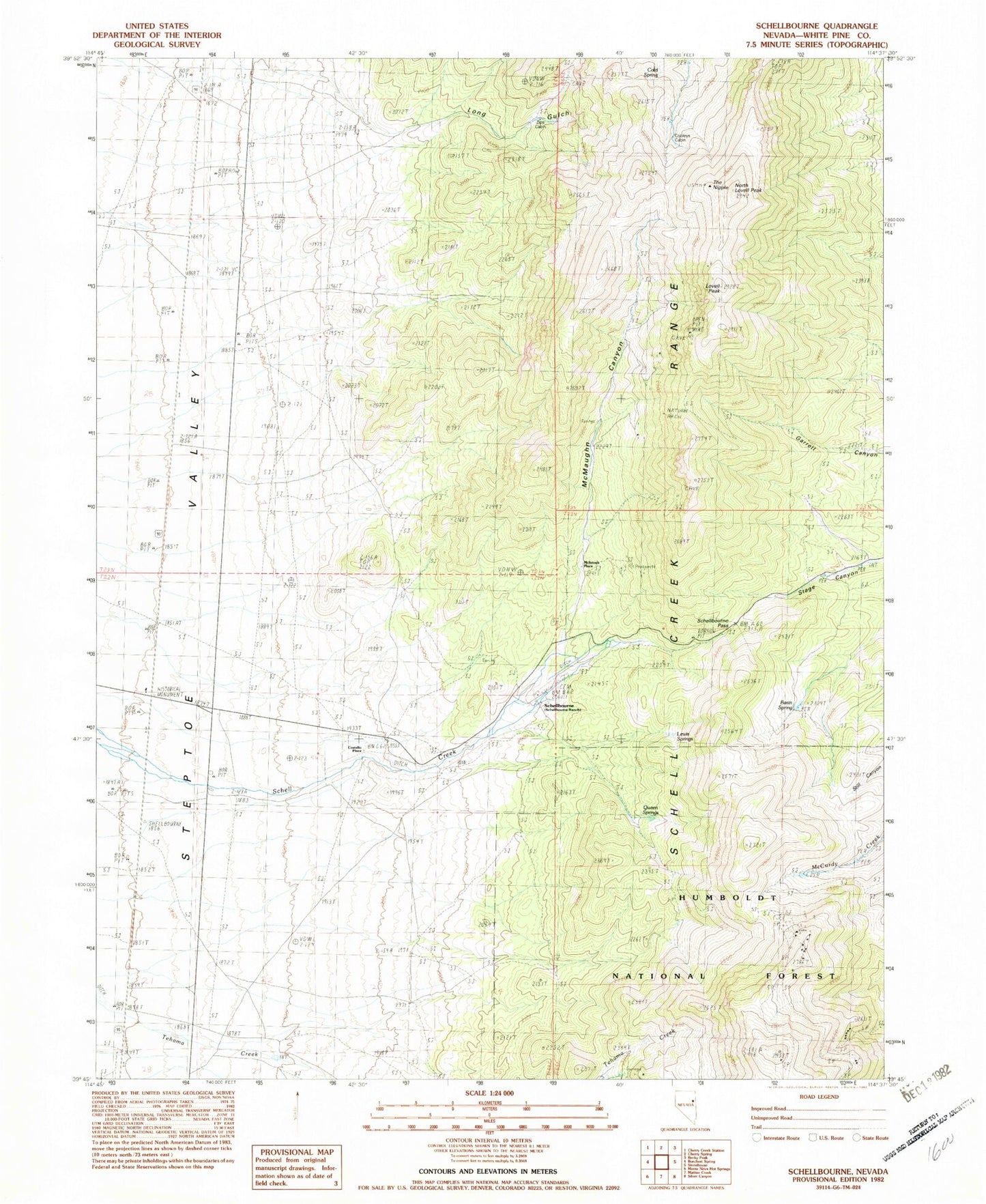 Classic USGS Schellbourne Nevada 7.5'x7.5' Topo Map Image