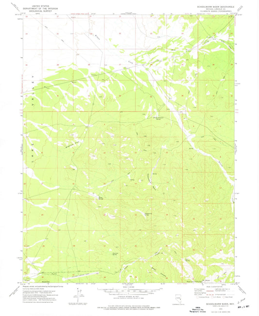 Classic USGS Schoolmarm Basin Nevada 7.5'x7.5' Topo Map Image
