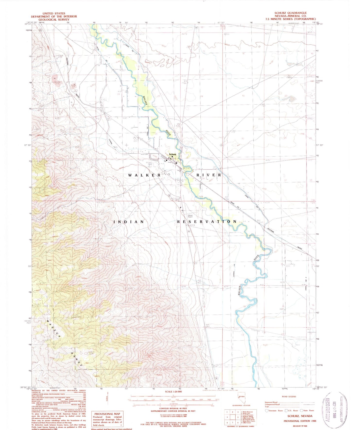 Classic USGS Schurz Nevada 7.5'x7.5' Topo Map Image