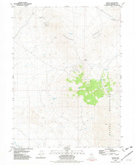 Classic USGS Scossa Nevada 7.5'x7.5' Topo Map Image