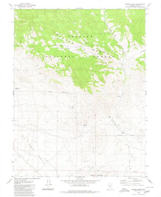 Classic USGS Secret Basin Nevada 7.5'x7.5' Topo Map Image