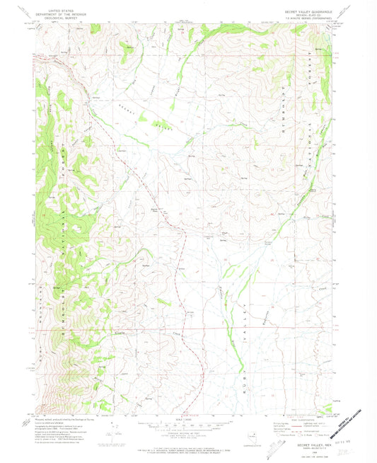 Classic USGS Secret Valley Nevada 7.5'x7.5' Topo Map Image