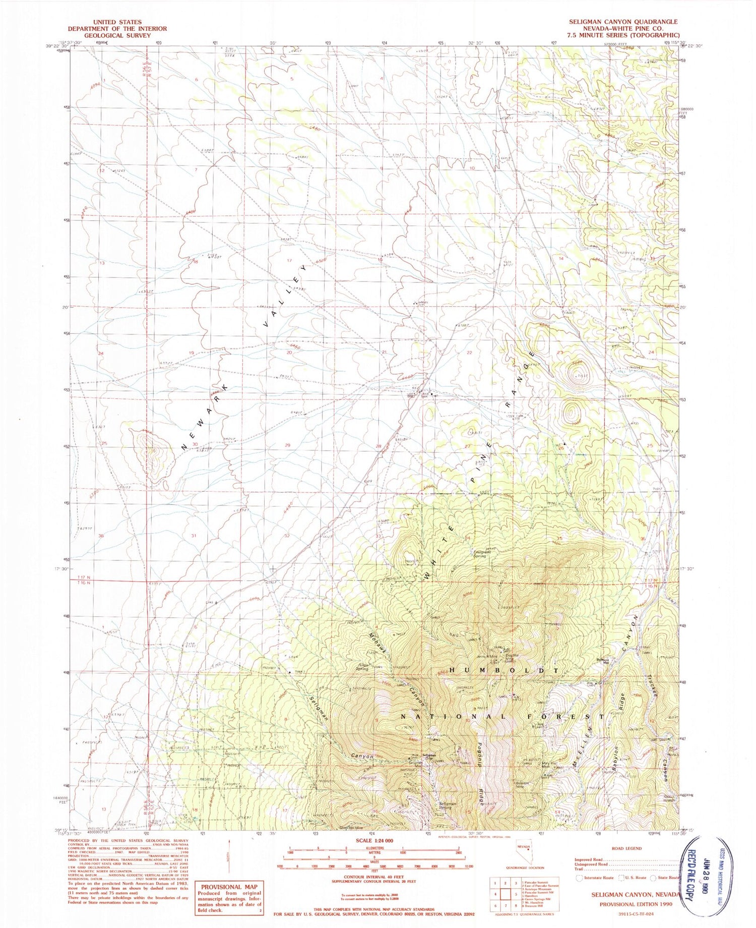 Classic USGS Seligman Canyon Nevada 7.5'x7.5' Topo Map Image