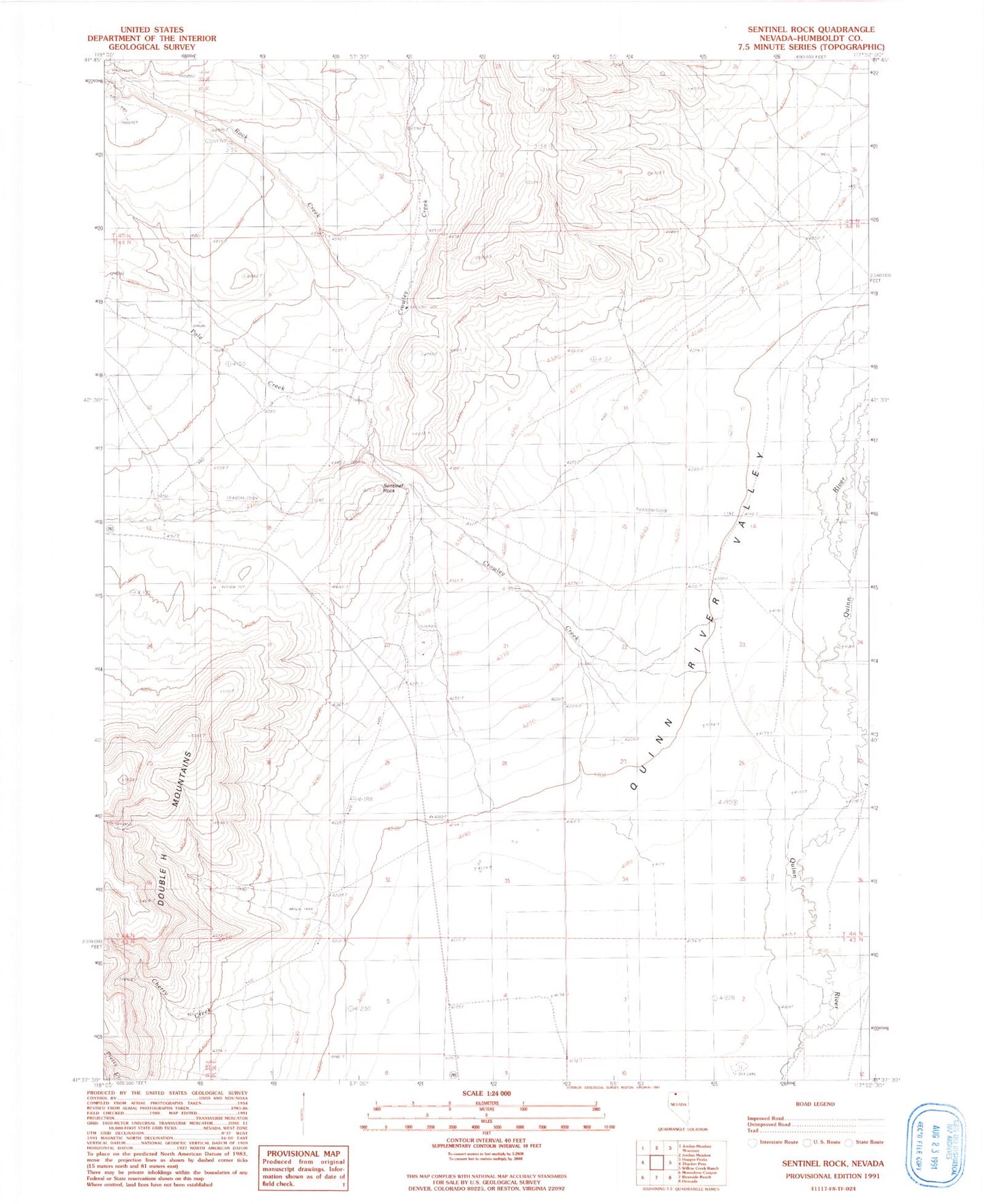 Classic USGS Sentinel Rock Nevada 7.5'x7.5' Topo Map Image
