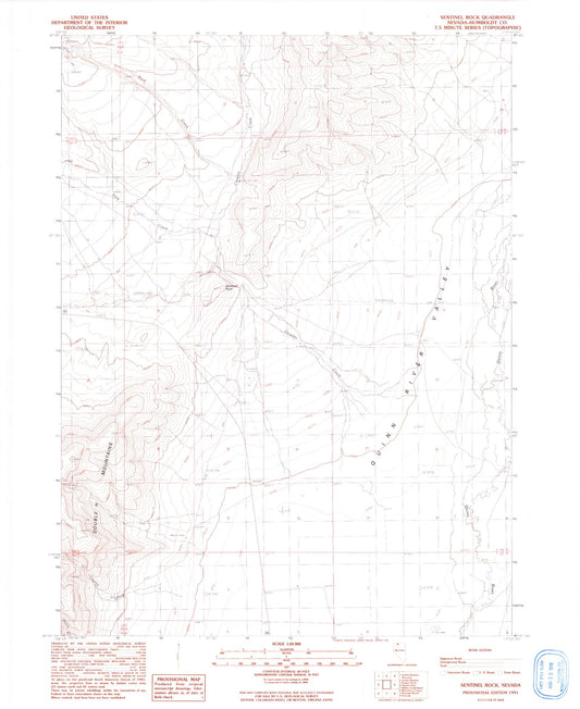 Classic USGS Sentinel Rock Nevada 7.5'x7.5' Topo Map Image